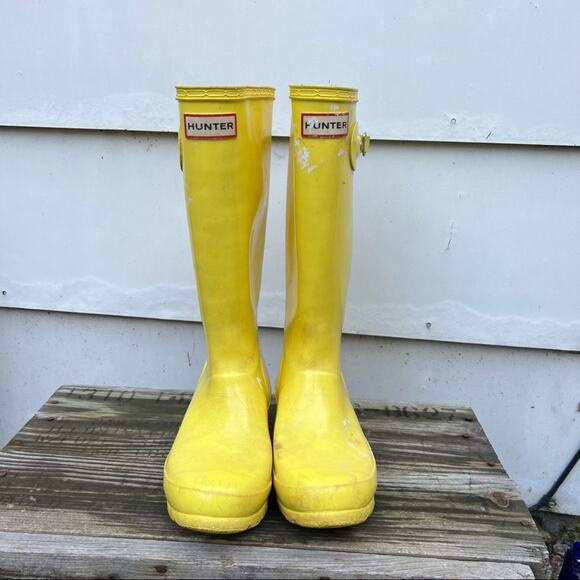 Hunter tall yellow waterproof rubber rain boots kids 4.5/5 - Picture 2 of 7